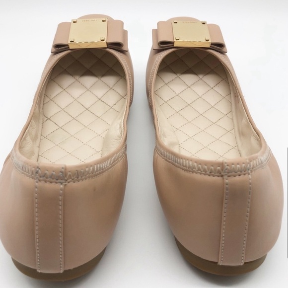 Cole Haan nude leather ballet flats with gold bow accent. Worn twice - Picture 5 of 6